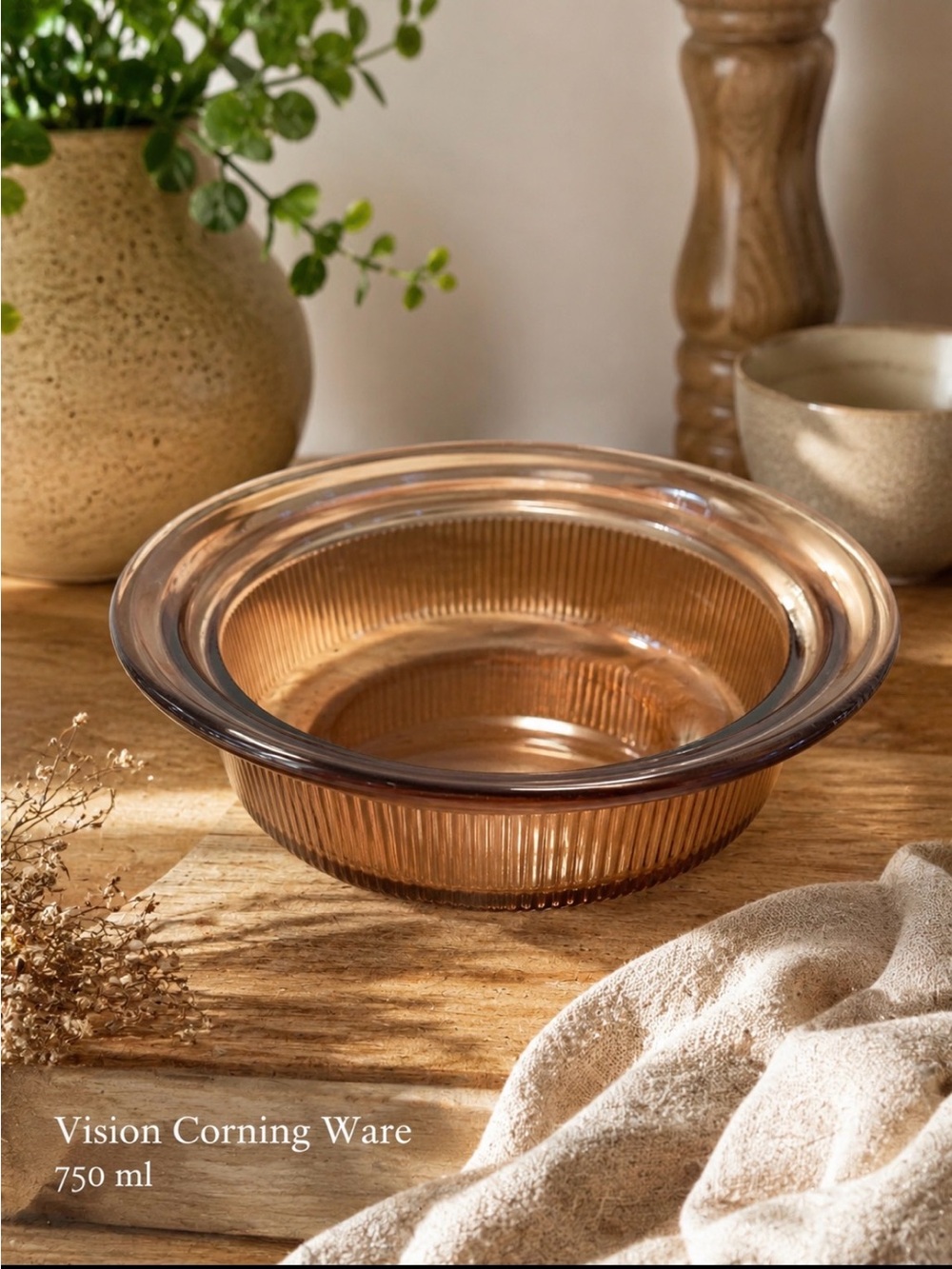 Corningware Amber Glass Vision Ribbed Pie Dish